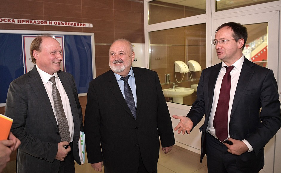 Adviser to the President Vladimir Tolstoy, Rector of the National State Gerasimov Institute of Cinematography Vladimir Malyshev, and Minister of Culture Vladimir Medinsky (left to right).