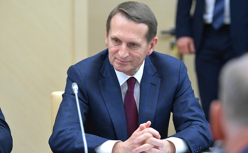 Director of the Foreign Intelligence Service Sergei Naryshkin before a Security Council meeting.