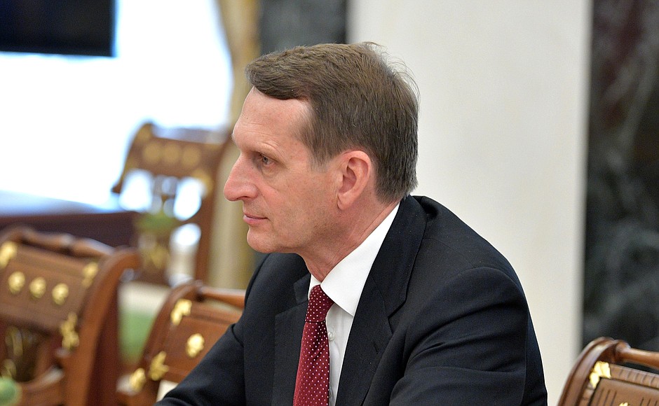 Director of the Foreign Intelligence Service Sergei Naryshkin at a meeting with permanent members of Security Council.