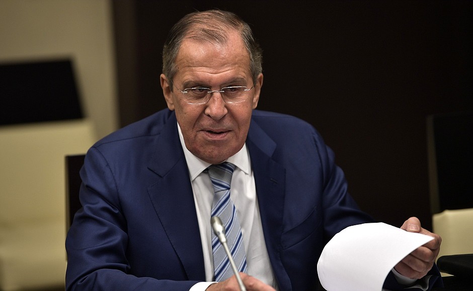 Foreign Minister Sergei Lavrov before the meeting with permanent members of Security Council.