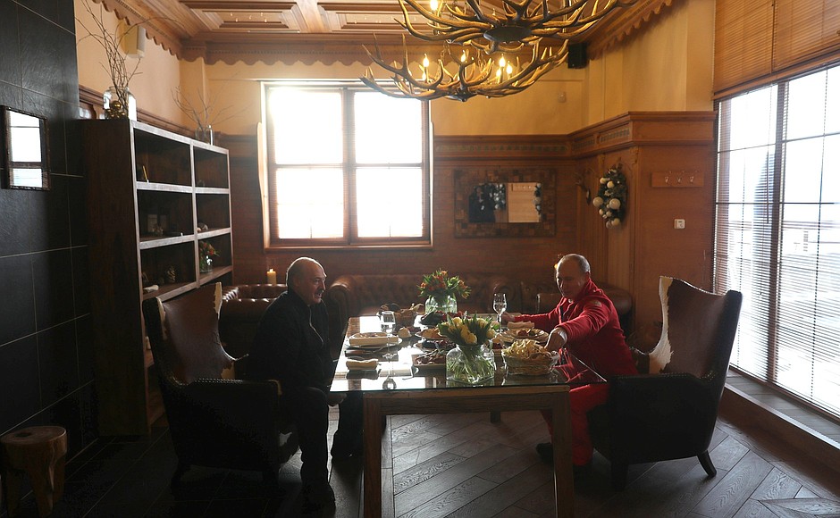 At a ski resort. With President of the Republic of Belarus Alexander Lukashenko.