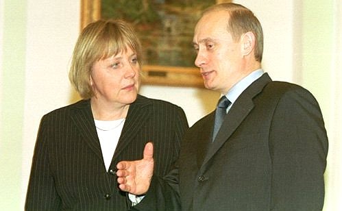 Meeting with the leader of Germany\'s Christian Democratic Union, Angela Merkel.