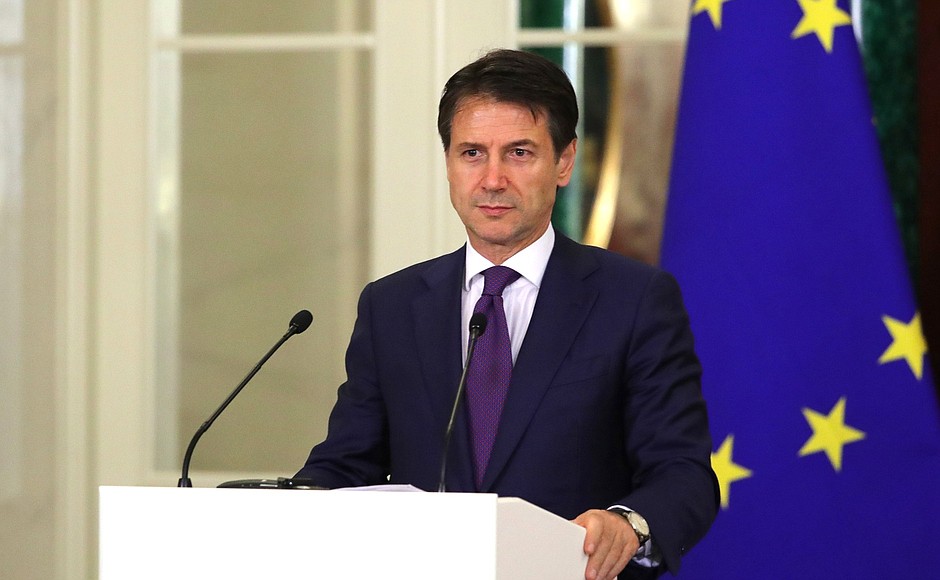 News conference following Russian-Italian talks. Prime Minister of Italy Giuseppe Conte.