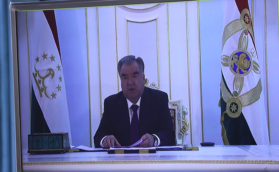 President of Tajikistan Emomali Rahmon during the opening ceremony at five general education schools with instruction in Russian in the Tajik cities of Dushanbe, Khujand, Bokhtar, Kulob and Tursunzoda.