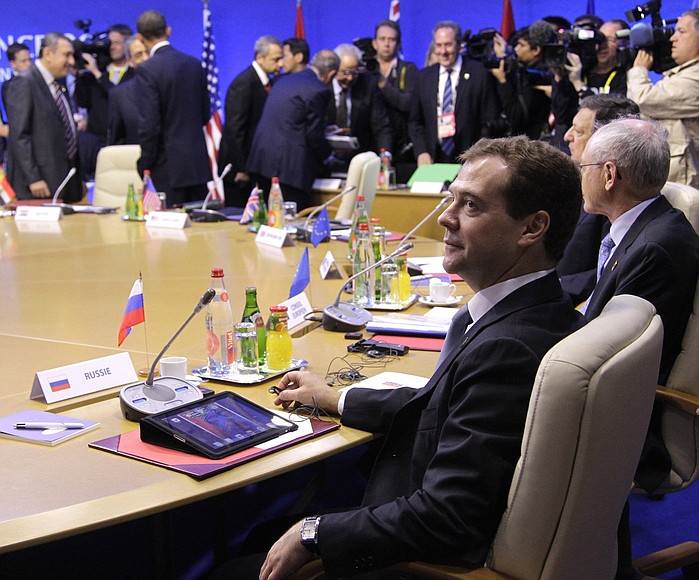 Before the working session at the G8 summit.