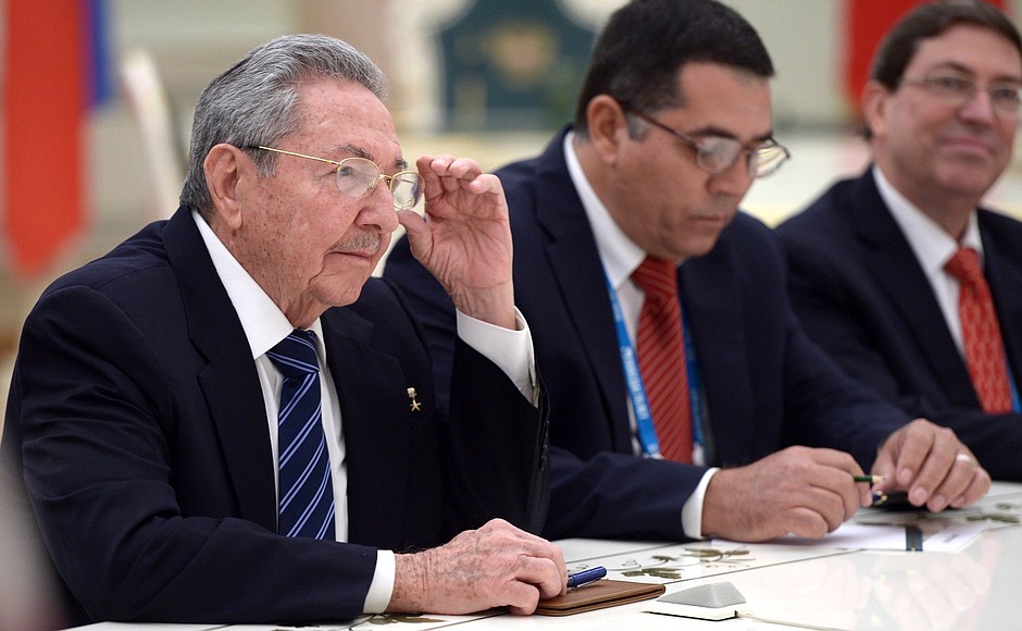 During the meeting with President of the Council of State and the Council of Ministers of Cuba Raul Castro.