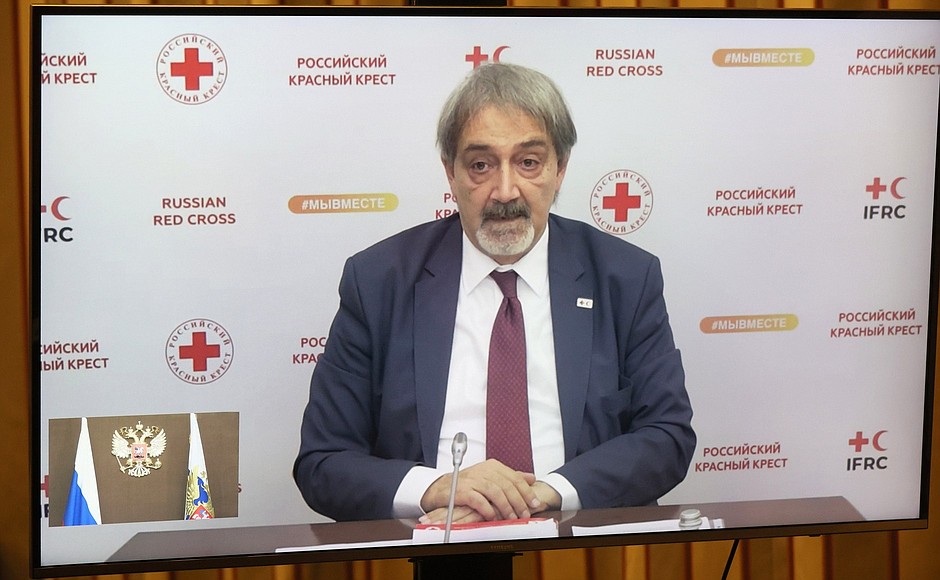 Президент Международной федерации обществ Красного Креста и Красного Полумесяца Франческо Рокка (встреча в режиме видеоконференции).
