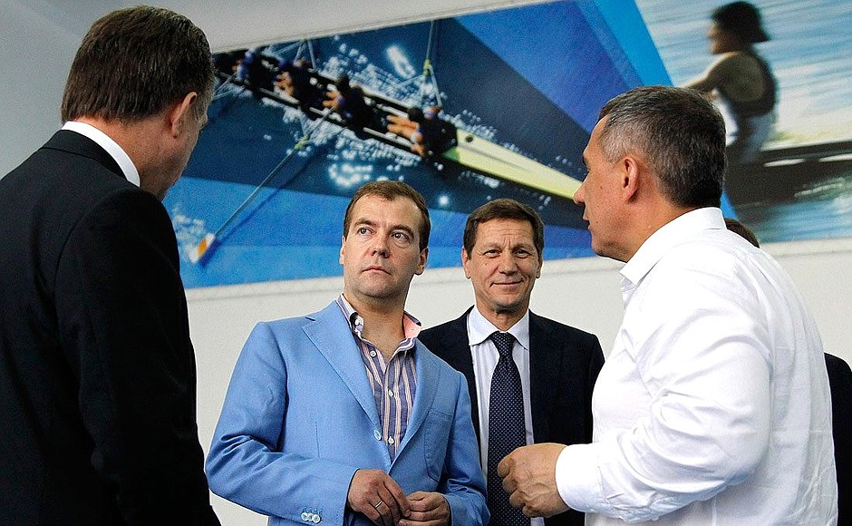 Before a joint meeting of the Council for the Development of Physical Culture and Sport and the Russian Olympians Foundation, Dmitry Medvedev visited the Kazan Rowing Sports Centre.