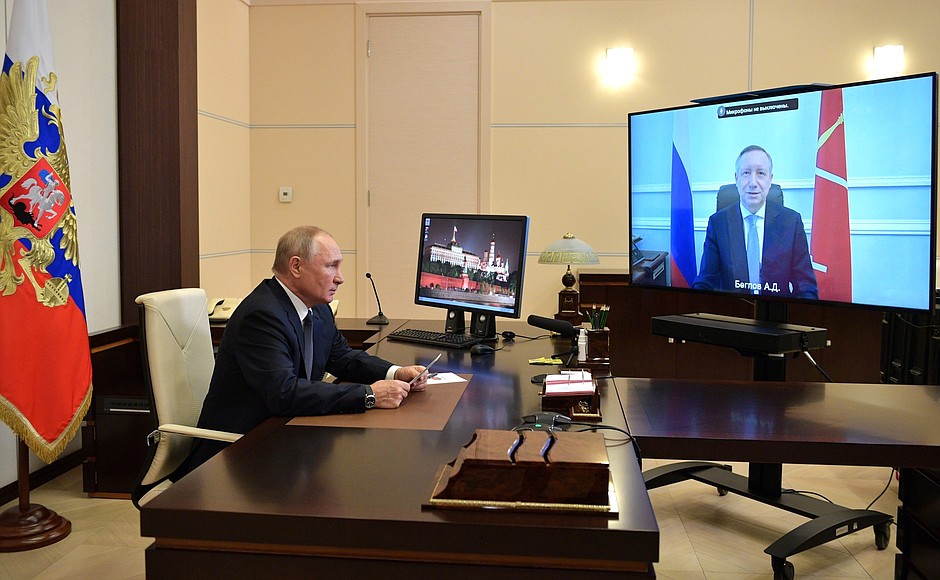 Meeting with St Petersburg Governor Alexander Beglov (via videoconference).