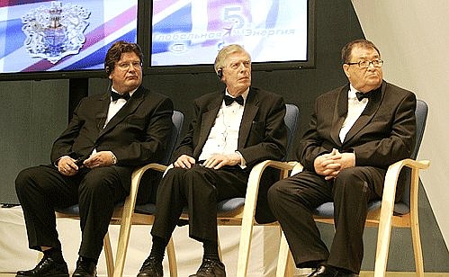 Winners of the 2007 Global Energy Prize. From left to right: Doctor Thorsteinn Sigfusson (Iceland), Doctor Geoffrey Hewitt (Great Britain) , Doctor Vladimir Nakoriakov (Russia).
