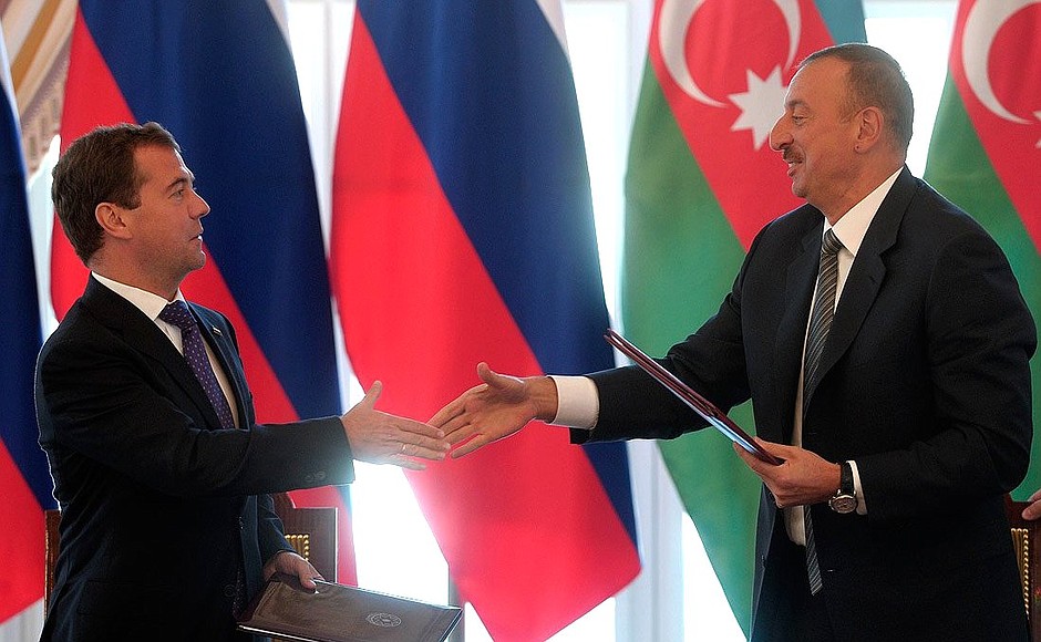 Signing of bilateral documents. With President of Azerbaijan Ilham Aliyev.