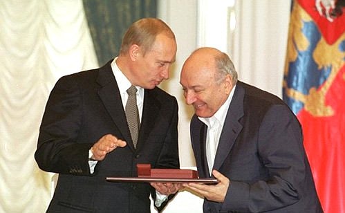 2001 Arts and Literature Prize Award ceremony. The Presidential Prize was awarded to the satirical writer, art director of the Moscow Sketch Theatre Mikhail Zhvanetsky.