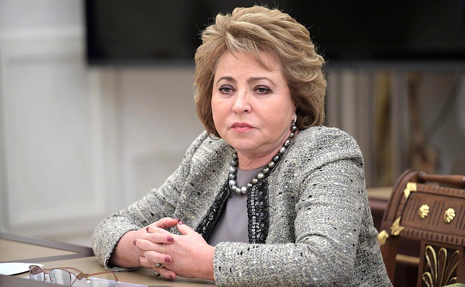 Speaker of the Federation Council Valentina Matviyenko at a meeting with permanent members of the Security Council.