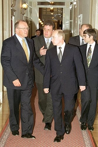 President Vladimir Putin with Goran Persson, the Swedish Prime Minister and President-in-Office of the Council of Europe, to the left.