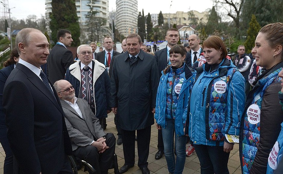 During the tour of Sochi city infrastructure sites. With 2014 Paralympics volunteers.
