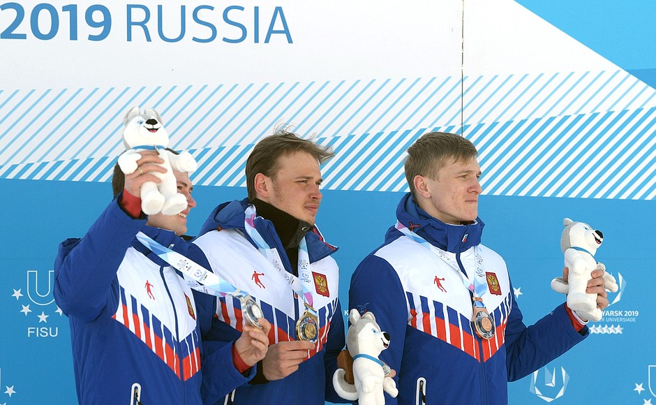 2019 Winter Universiade: winners of the men’s 10km skiing race.