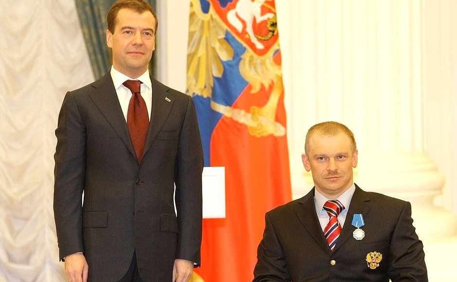 Ceremony presenting state decorations to medal winners at the X Paralympic Games in Vancouver. Sergei Shilov, who won two gold medals, was awarded the Order of Honour.