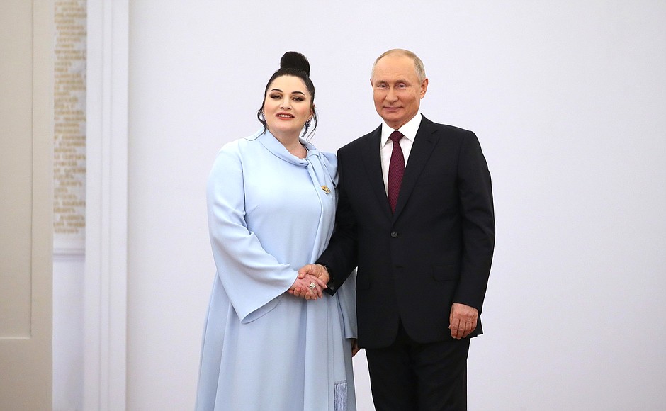 Presentation of Russian Federation National Awards. With Khibla Gerzmava, leading soloist at the Moscow Stanislavsky and Nemirovich-Danchenko Academic Music Theatre.