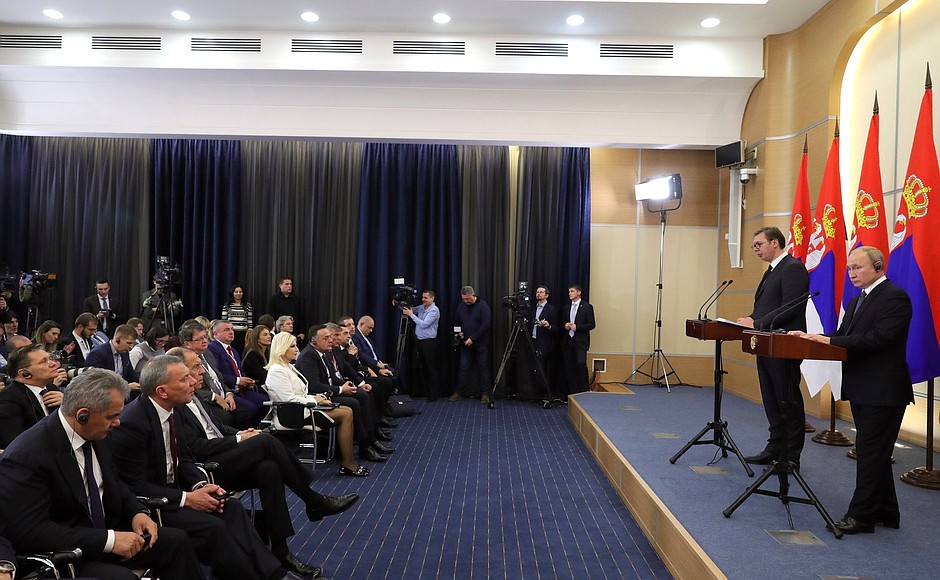 Пресс-конференции по итогам российско-сербских переговоров. С Президентом Республики Сербия Александром Вучичем.