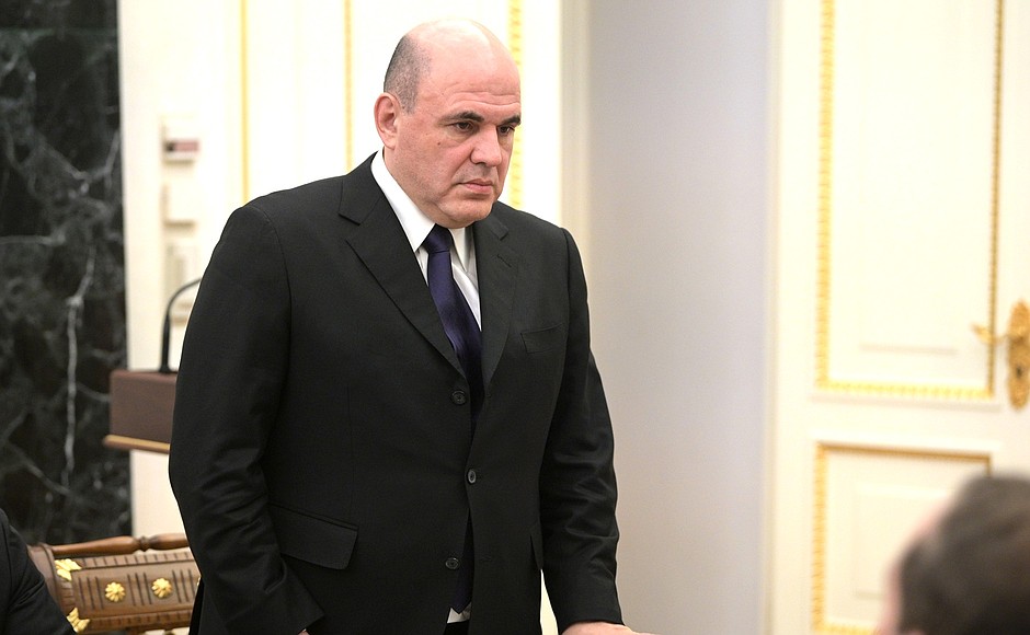 Prime Minister Mikhail Mishustin before a meeting with permanent members of the Security Council.