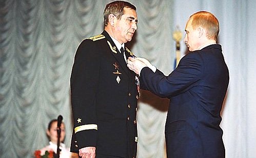 President Putin presenting Order of Honour to Captain First Class Gennady Sorokin.