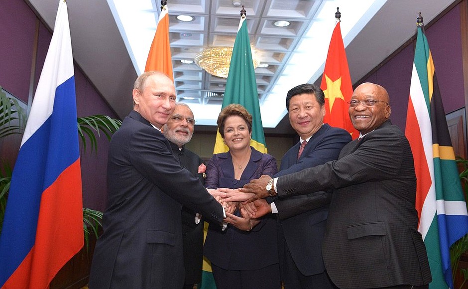 Participants in the meeting of BRICS heads of state and government: Vladimir Putin, Prime Minister of India Narendra Modi, President of Brazil Dilma Rouseff, President of the People’s Republic of China Xi Jinping and President of South Africa Jacob Zuma.