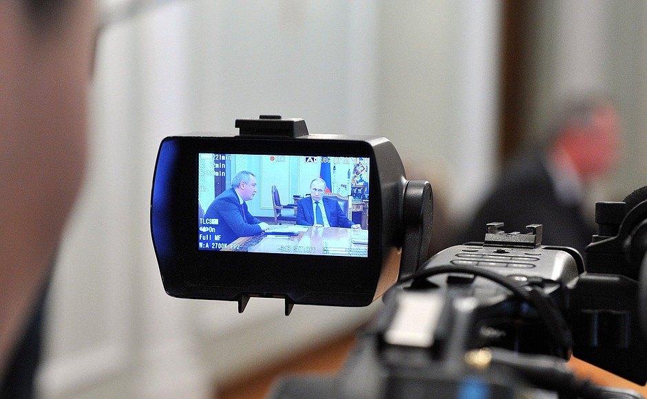 During a meeting with Deputy Prime Minister Dmitry Rogozin and Roscosmos Head Igor Komarov.