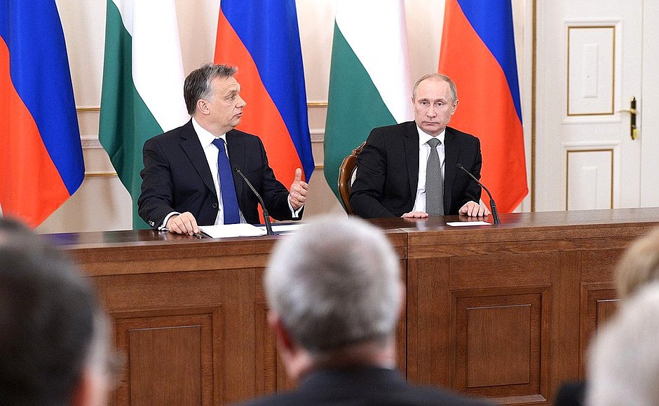 Заявления для прессы по итогам российско-венгерских переговоров. С Премьер-министром Венгрии Виктором Орбаном.