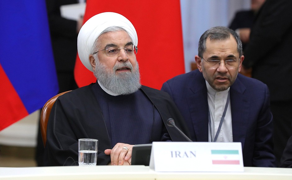 Президент Ирана Хасан Рухани на трёхсторонней встрече глав государств – гарантов Астанинского процесса содействия сирийскому урегулированию.