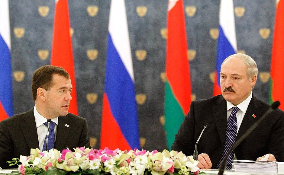 At a meeting of the Supreme State Council of the Union State. With President of Belarus Alexander Lukashenko.