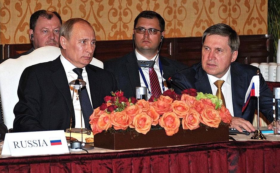 At the meeting of BRICS leaders. Presidential Aide Yury Ushakov (right).
