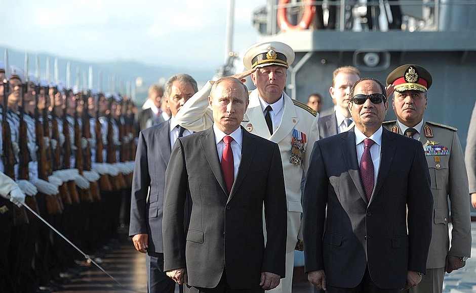 Visit to missile cruiser Moskva. With President of Egypt Abdel Fattah el-Sisi.