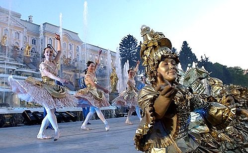 A water and musical show, Peterhof Magical Fountains.
