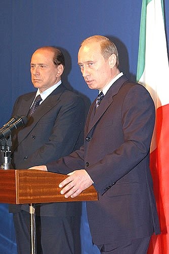 President Putin with Italian Prime Minister Silvio Berlusconi at a press conference.