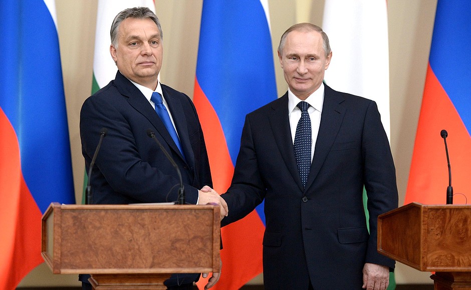 With Hungarian Prime Minister Viktor Orban after news conference.