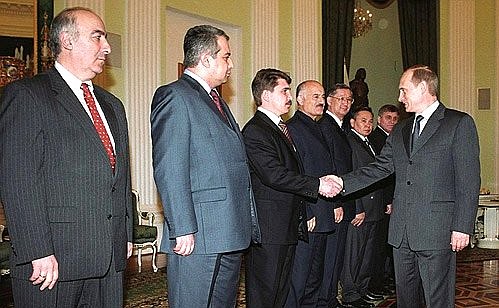 President Putin with secretaries of security councils of member states of the Collective Security Treaty Organisation.