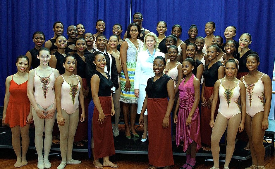 With Michelle Obama at the Duke Ellington School of the Arts.