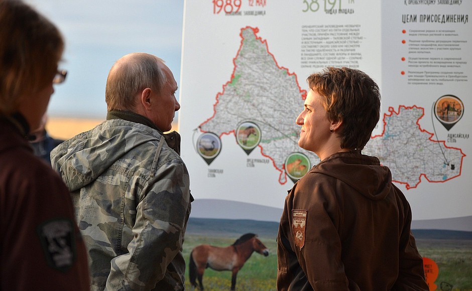 During the visit to the Orenburgsky state nature reserve. With Director of the Orenburgsky and Shaitan-Tau state nature reserves Rafilya Bakirova.