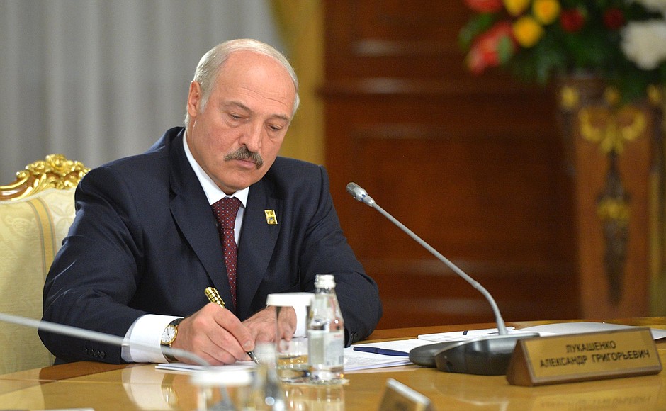 President of Belarus Alexander Lukashenko at the Supreme Eurasian Economic Council meeting in narrow format.