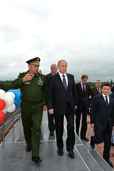 Visiting the International Military-Technical Forum ARMY-2015. With Defence Minister Sergei Shoigu.