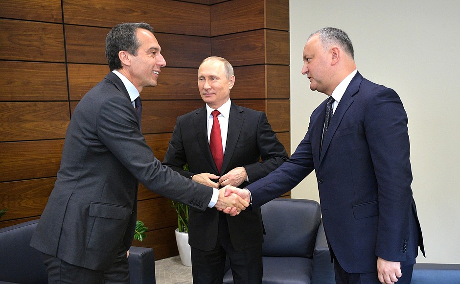 Vladimir Putin met with Federal Chancellor of Austria Christian Kern and President of Moldova Igor Dodon (left) on the sidelines of the St Petersburg International Economic Forum.