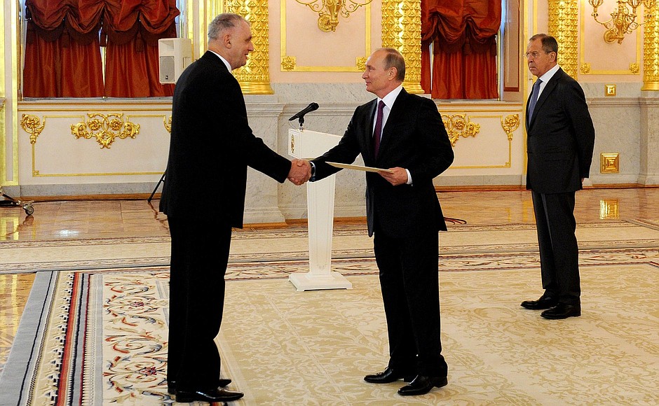 Presentation by foreign ambassadors of their letters of credence. Ambassador of Montenegro Igor Jovovic presents his letter of credence to the President.