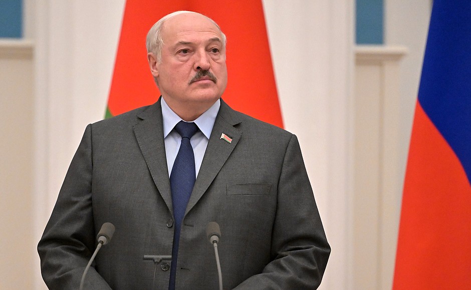 President of Belarus Alexander Lukashenko at a news conference following Russian-Belarusian talks.
