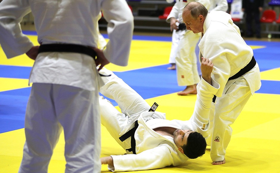During a judo training session.