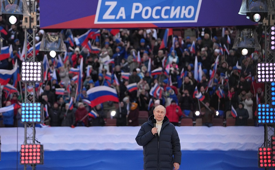 Vladimir Putin attended a concert marking eight years since Crimea’s reunification with the Russia, at the Luzhniki Sports Centre in Moscow.