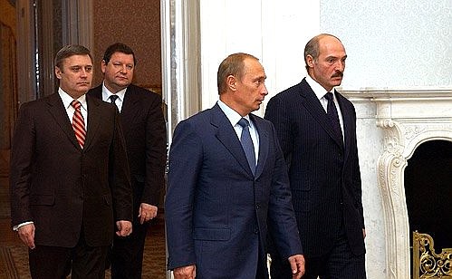President Putin with Belarusian President Alexander Lukashenko after a meeting of the Supreme State Council of the Russia-Belarus Union State.
