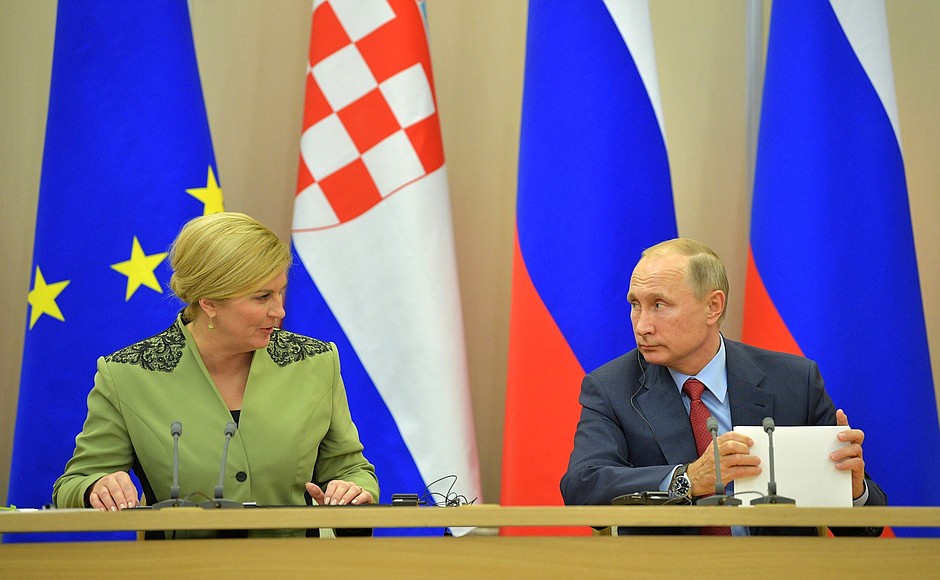 Press statements following Russian-Croatian talks. With President of Croatia Kolinda Grabar-Kitarovic.