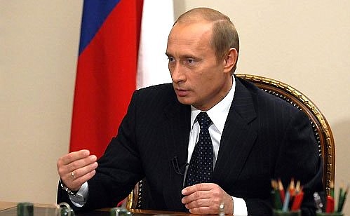 President Putin during an interview with Russian TV channels.