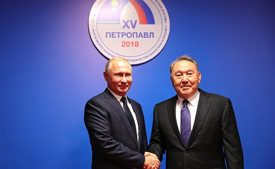 At the exhibition New Approaches and Trends in the Development of Tourism in Russia and Kazakhstan. With President of Kazakhstan Nursultan Nazarbayev.