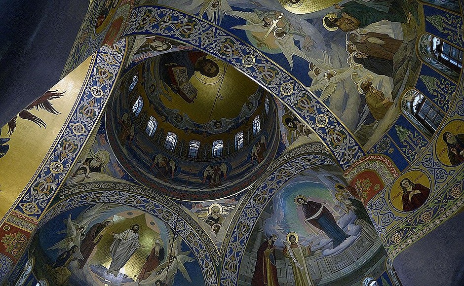 Inside the newly built Church of the Acheiropaeic Image of Christ the Saviour near the Olympic Park in the Imereti Valley.